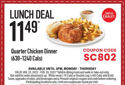 Swiss Chalet Canada New Coupons: Valid until February 26