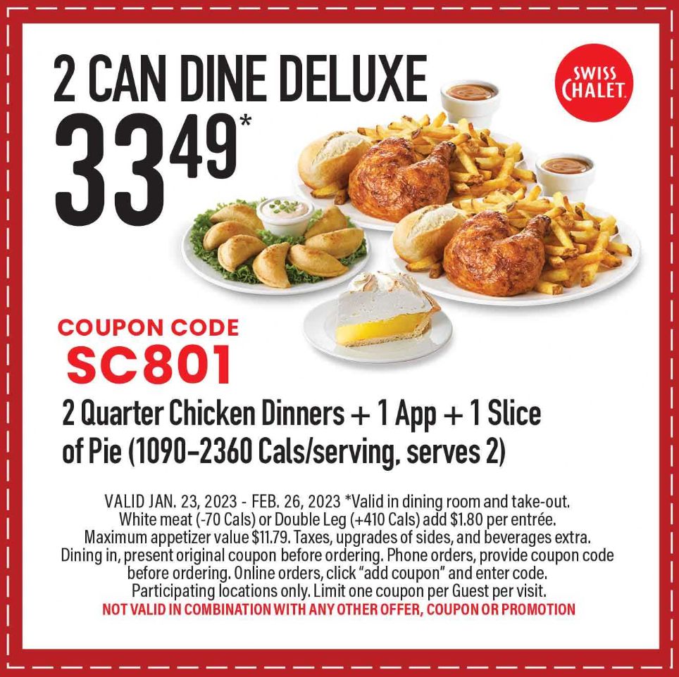 Swiss Chalet Canada New Coupons: Valid until February 26