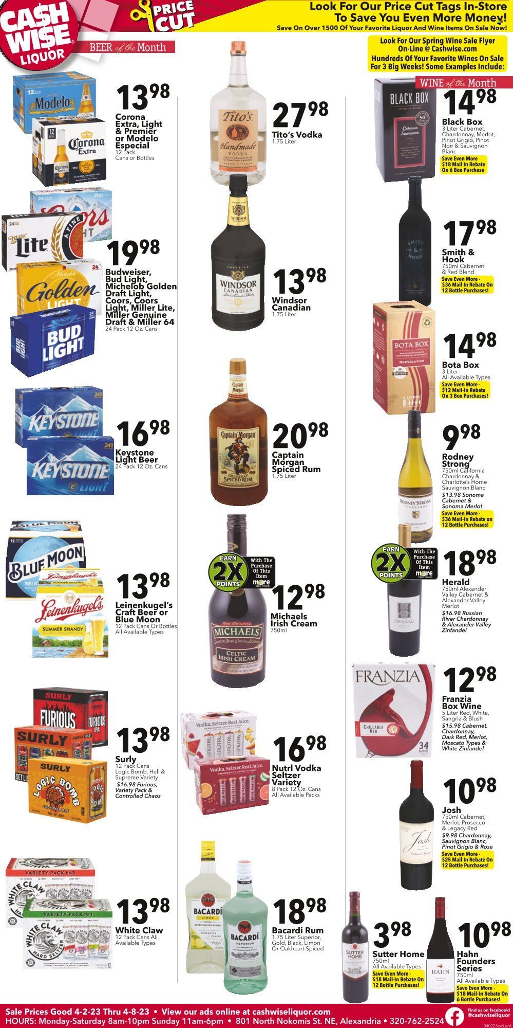 Cash Wise Liquor Only (MN) Weekly Ad Flyer Specials April 2 to April 8, 2023