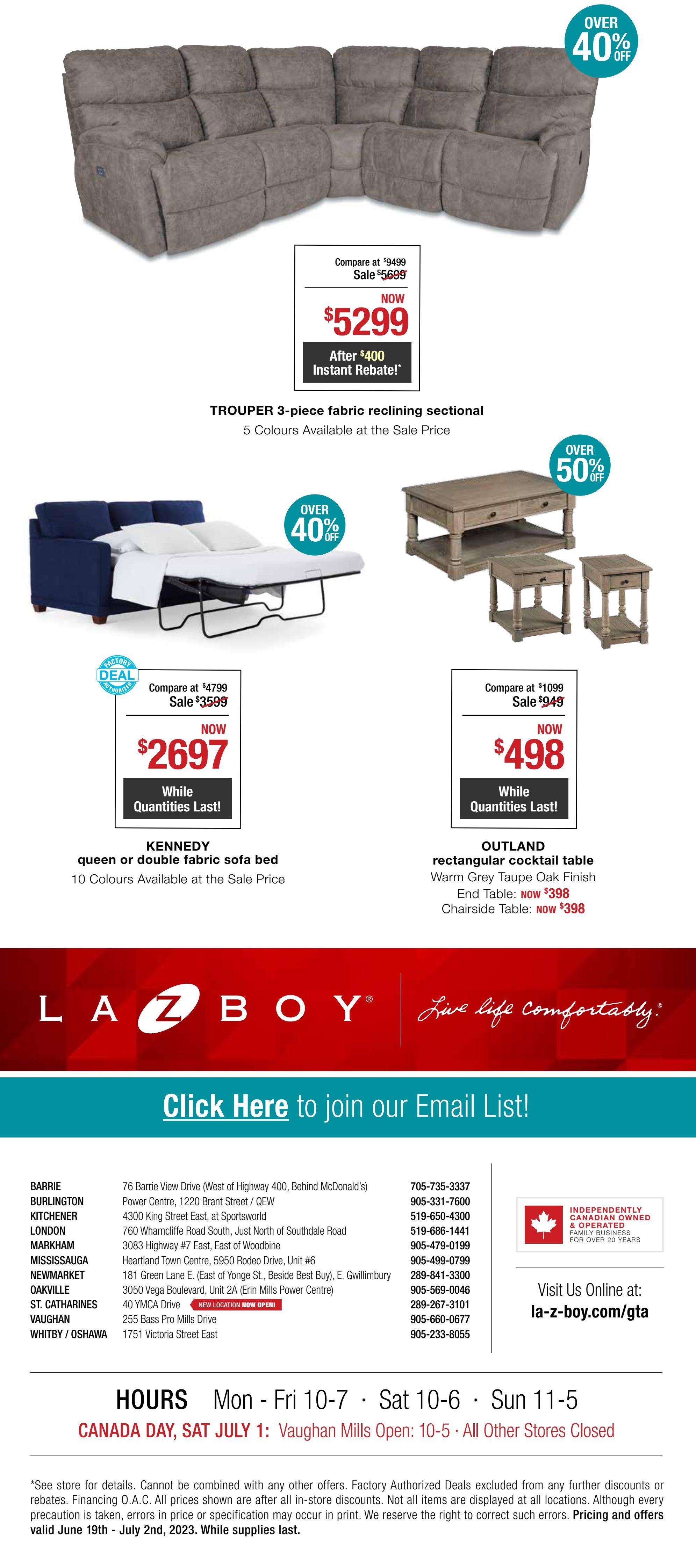 La-Z-Boy (GTA) Flyer June 19 to July 2