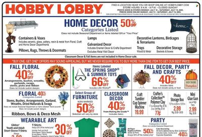 Hobby Lobby Weekly Ad Flyer Specials July 9 to July 15, 2023