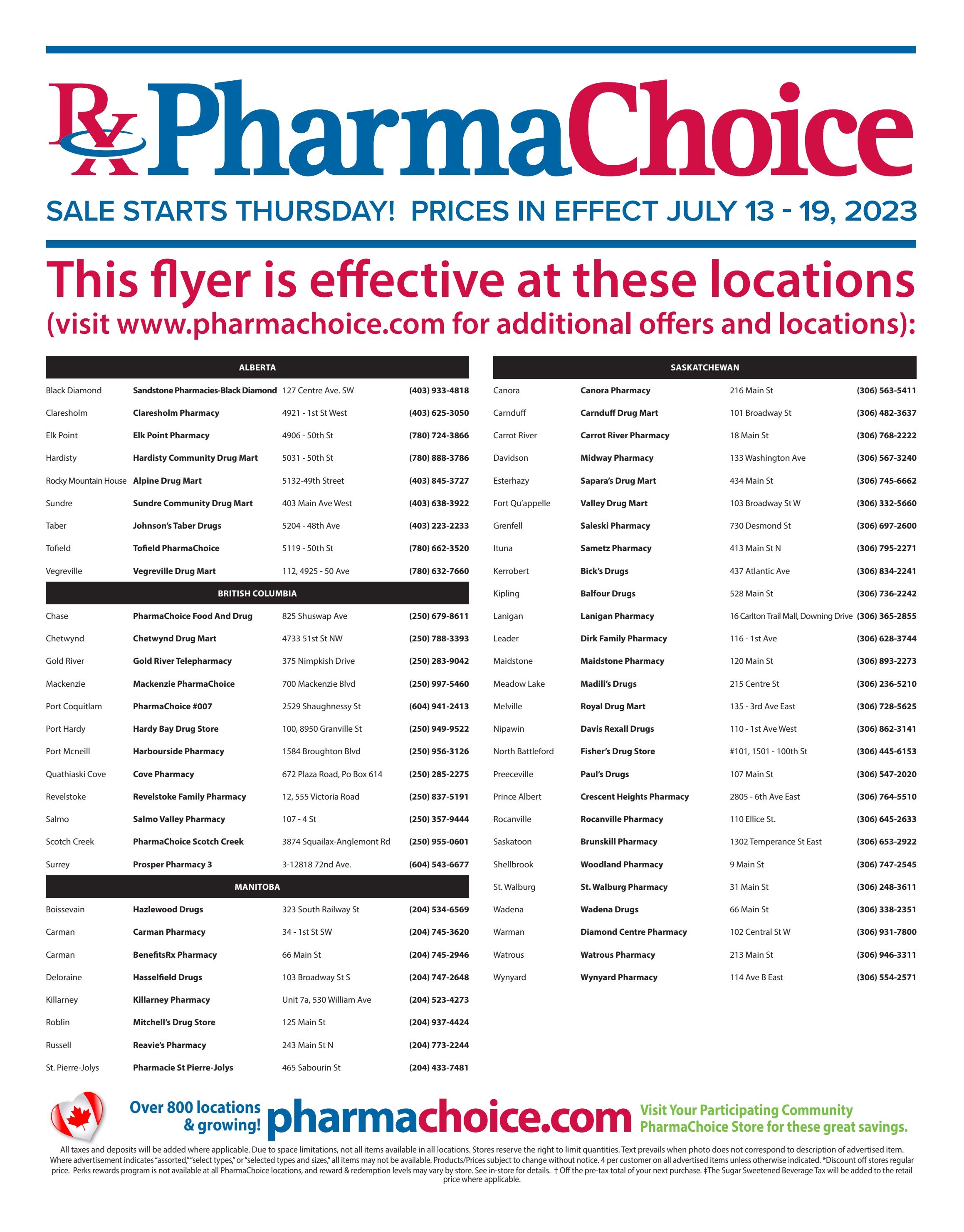 PharmaChoice (BC, AB, SK & MB) Flyer July 13 to 19