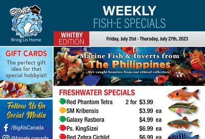 Big Al's (Whitby) Weekly Specials July 21 to 27