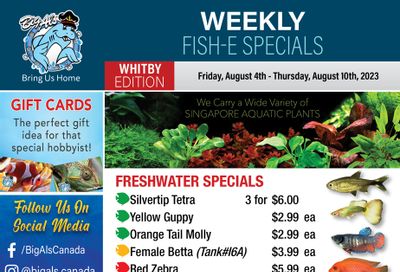Big Al's (Whitby) Weekly Specials August 4 to 10