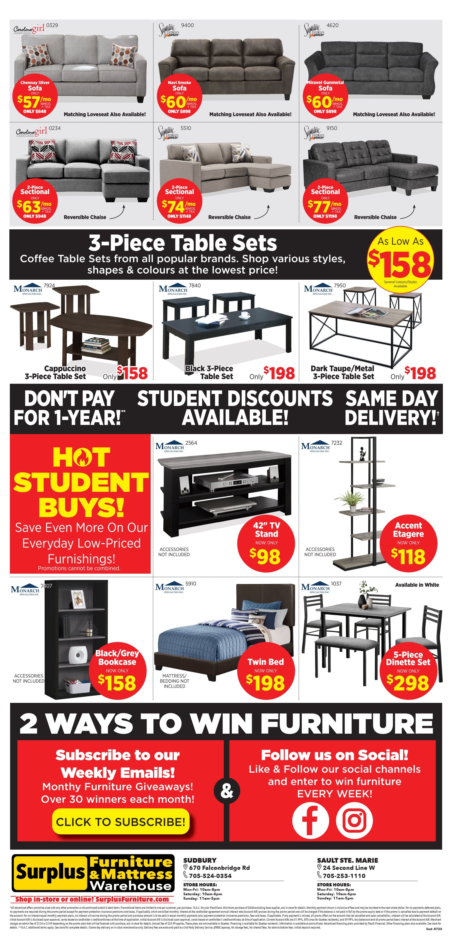 Surplus Furniture & Mattress Warehouse (Sudbury) Student Deals Flyer August 7 to September 3
