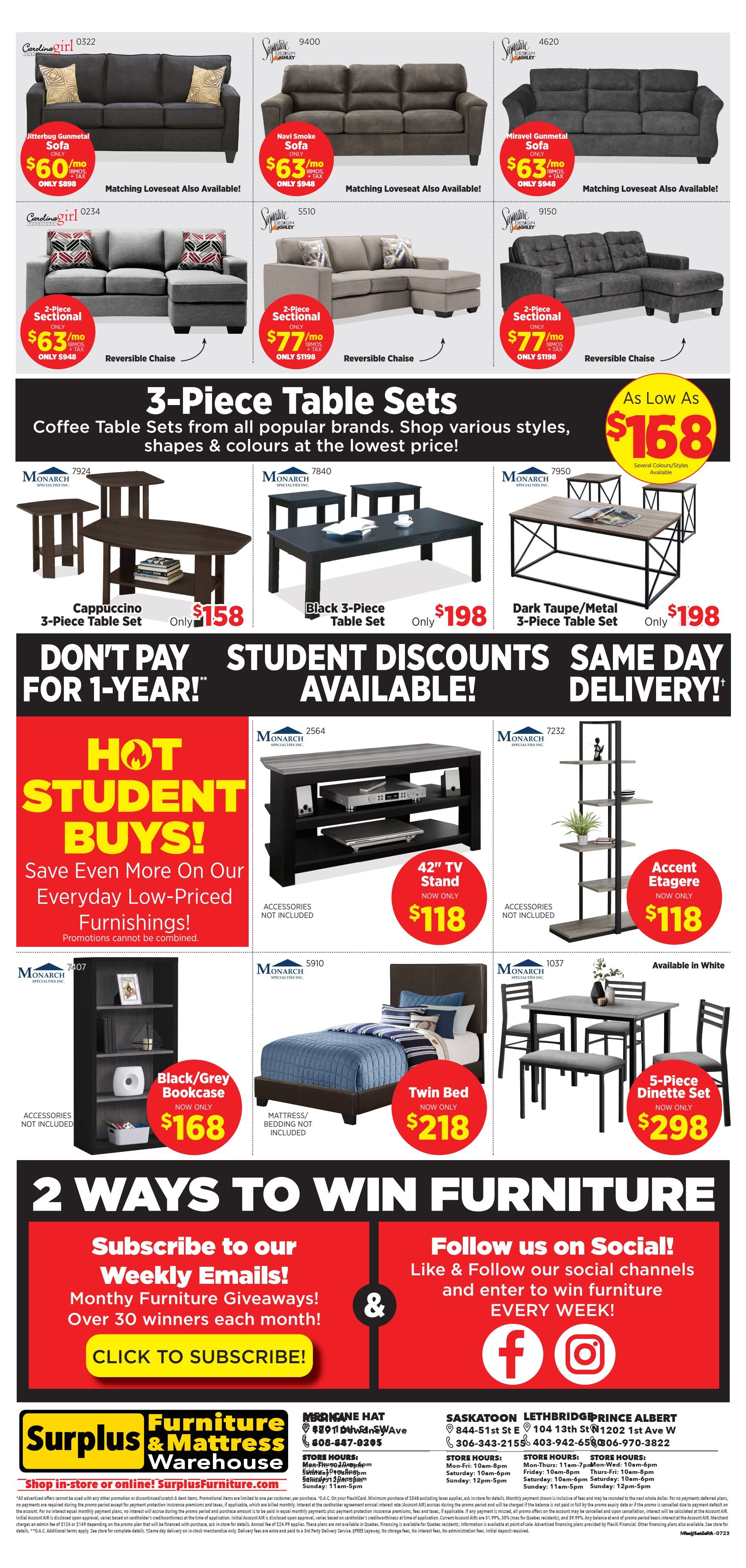 Surplus Furniture & Mattress Warehouse (Medicine Hat, Lethbridge) Student Deals Flyer August 7 to September 3