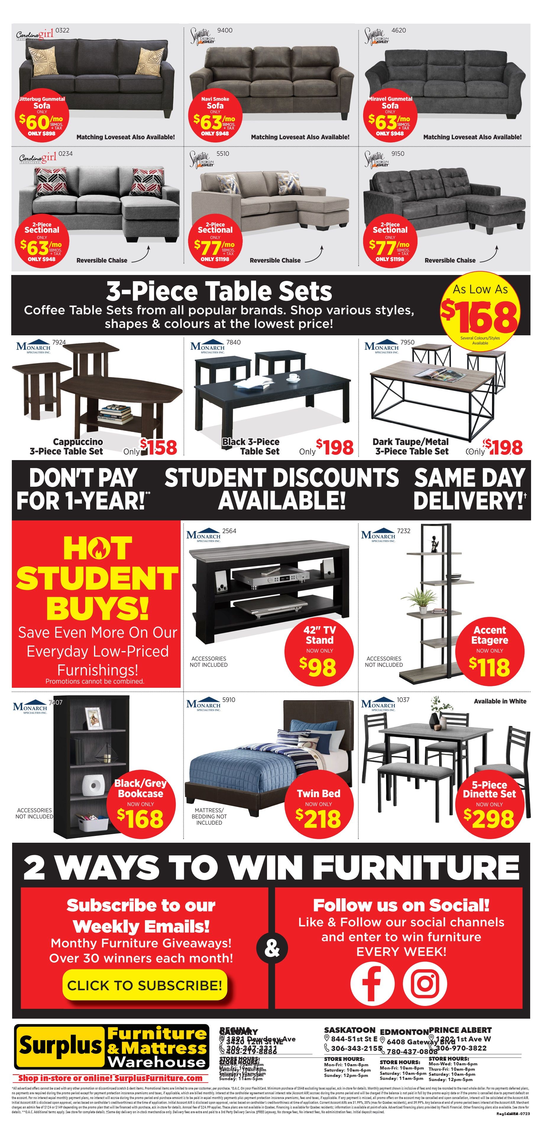 Surplus Furniture & Mattress Warehouse (Calgary, Edmonton) Student Deals Flyer August 7 to September 3