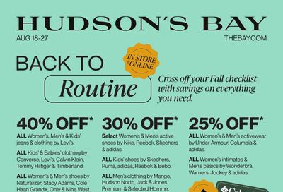 Hudson's Bay Back To Routine Flyer August 18 to 27