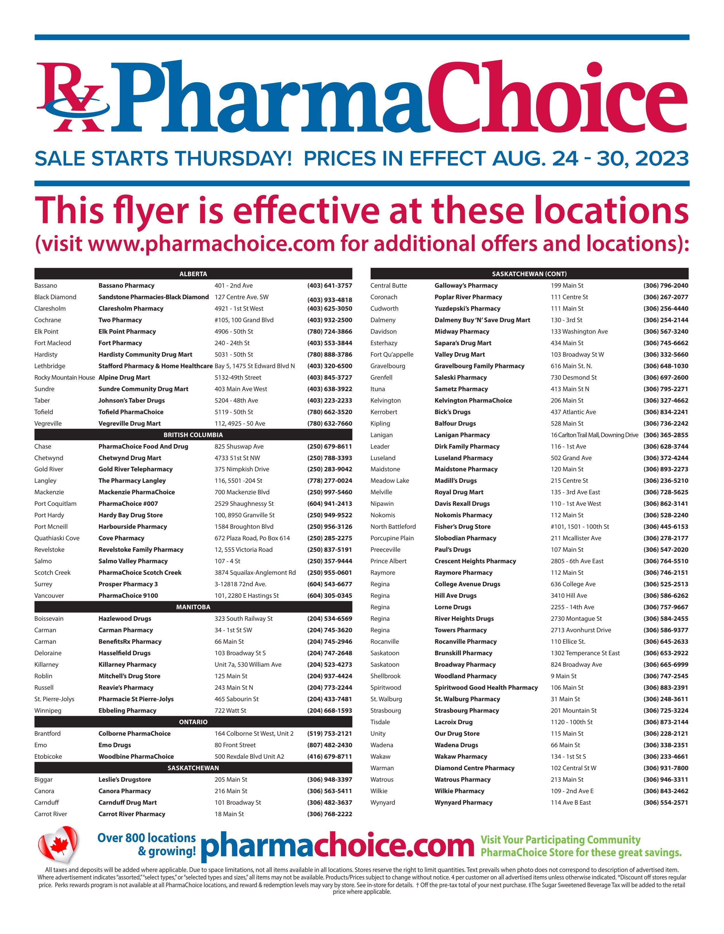 PharmaChoice (BC, AB, SK & MB) Flyer August 24 to 30