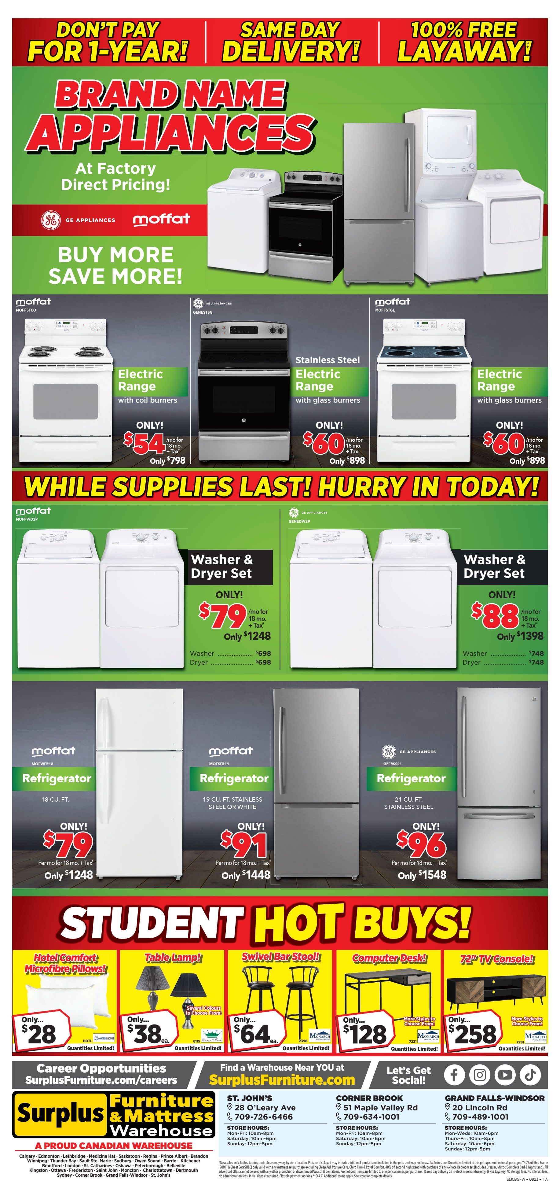 Surplus Furniture & Mattress Warehouse (St. John's, Corner Brook, Grand Falls Windsor) Flyer August 28 to September 3