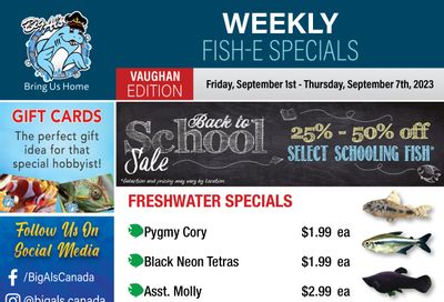 Big Al's (Vaughan) Weekly Specials September 1 to 7