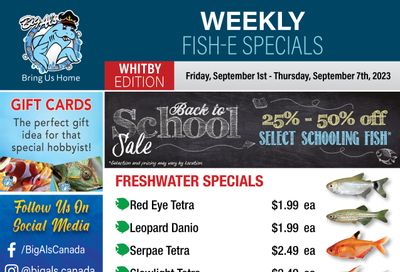 Big Al's (Whitby) Weekly Specials September 1 to 7