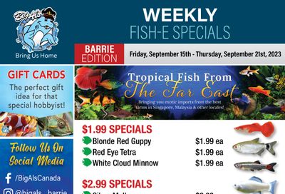 Big Al's (Barrie) Weekly Specials September 15 to 21