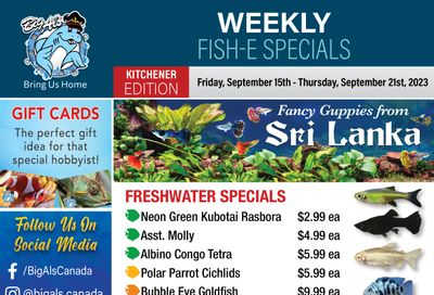 Big Al's (Kitchener) Weekly Specials September 15 to 21