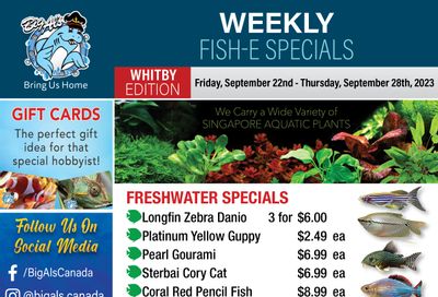 Big Al's (Whitby) Weekly Specials September 22 to 28