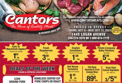 Cantor's Meats Flyer October 5 to 11