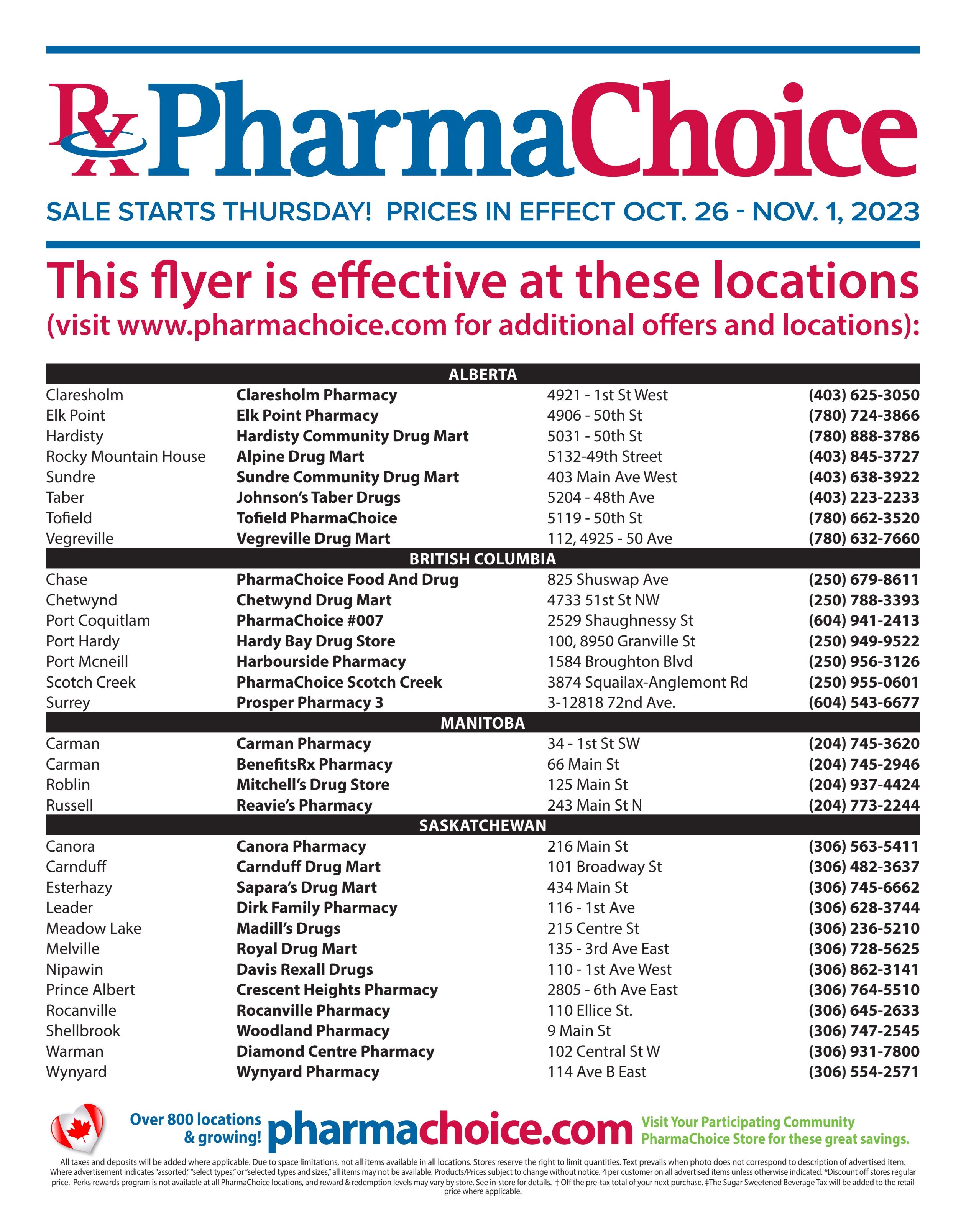 PharmaChoice (BC, AB, SK & MB) Flyer October 26 to November 1