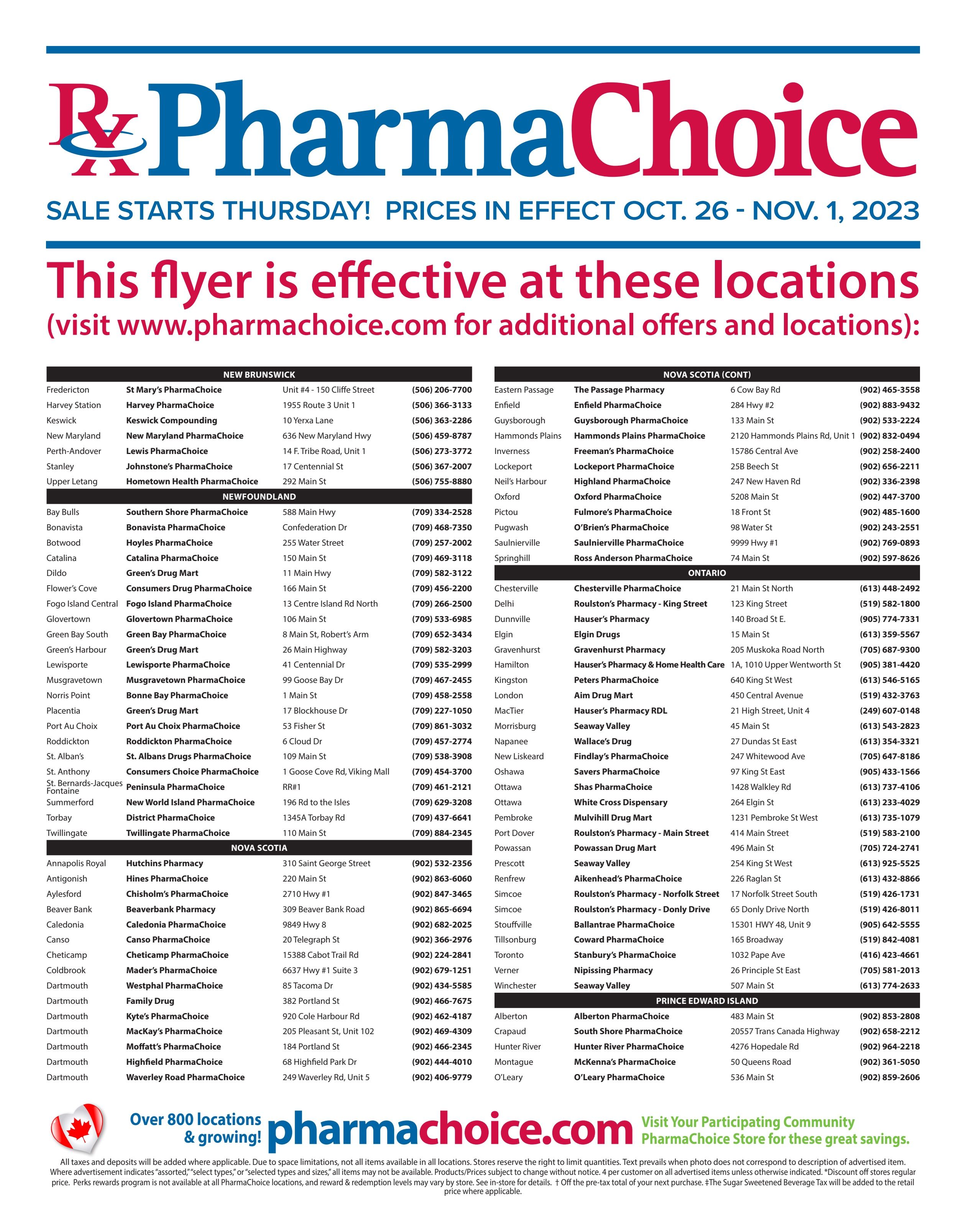 PharmaChoice (ON & Atlantic) Flyer October 26 to November 1