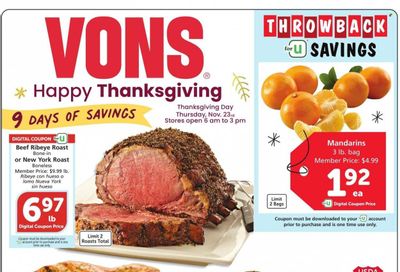 Vons (CA) Weekly Ad Flyer Specials November 15 to November 23, 2023