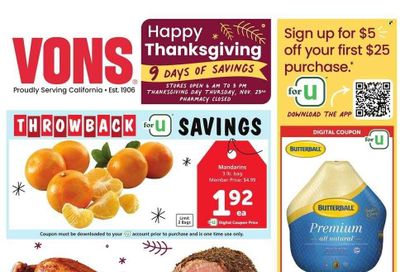 Vons (CA) Weekly Ad Flyer Specials November 15 to November 23, 2023