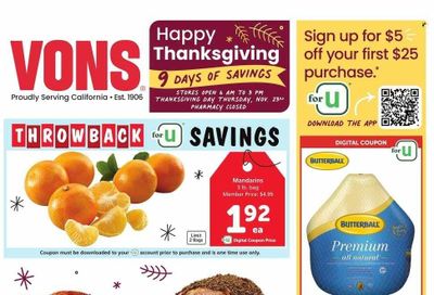 Vons (CA) Weekly Ad Flyer Specials November 15 to November 23, 2023