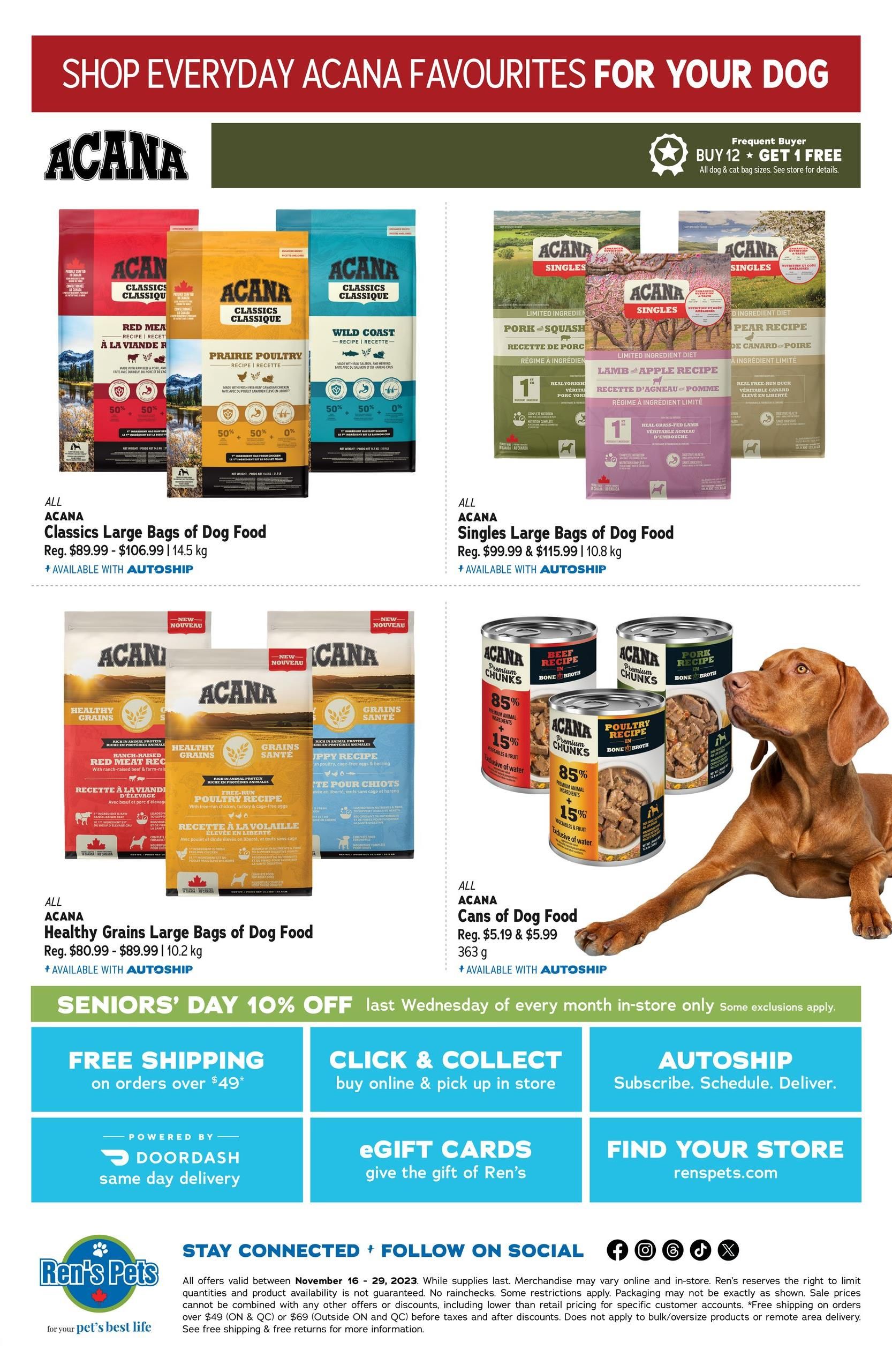 Ren's Pets Flyer November 16 to 29