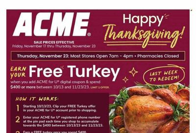 ACME (DE, NJ, NY, PA) Weekly Ad Flyer Specials November 17 to November 23, 2023