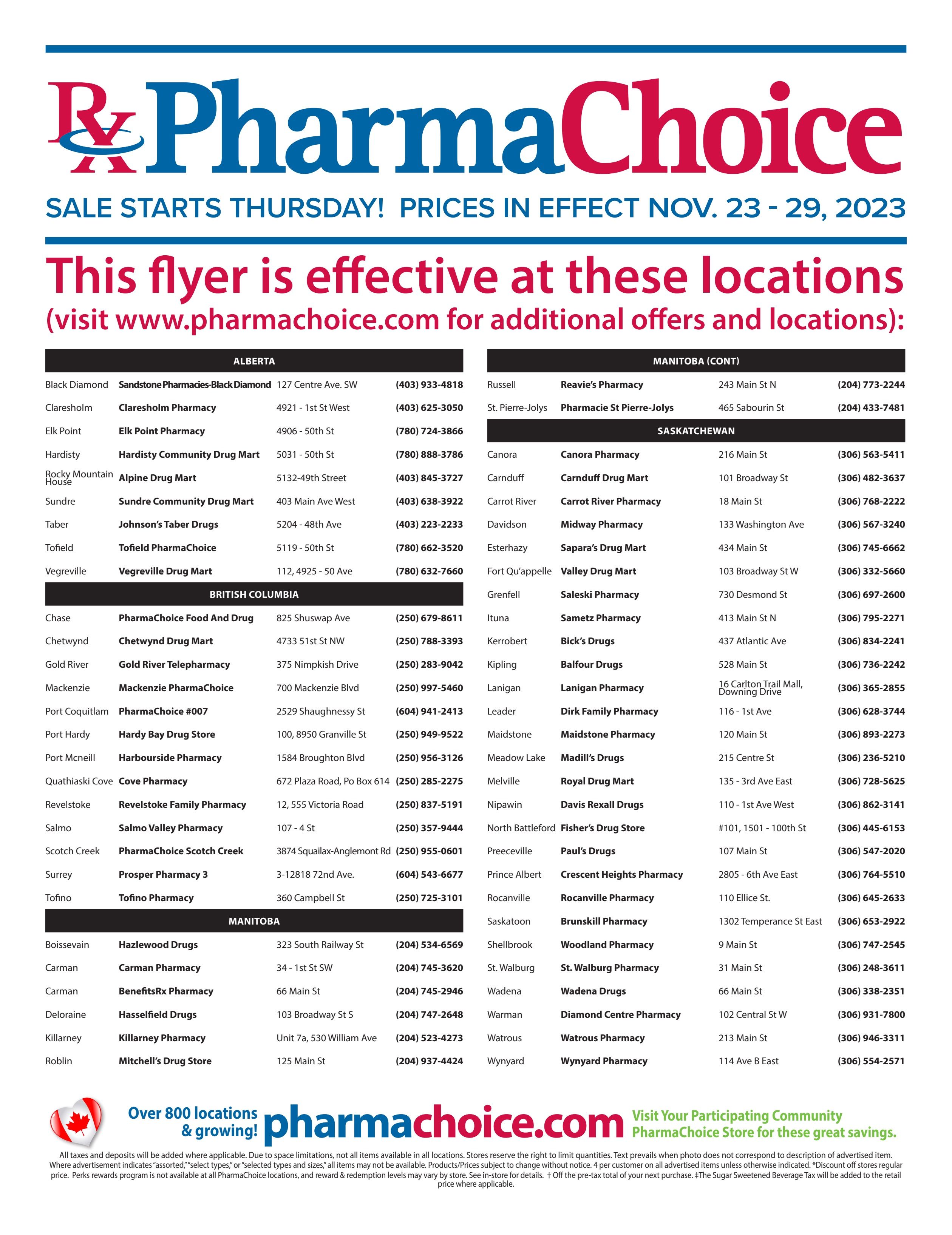 PharmaChoice (BC, AB, SK & MB) Flyer November 23 to 29