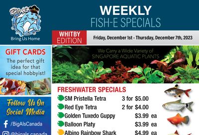 Big Al's (Whitby) Weekly Specials December 1 to 7