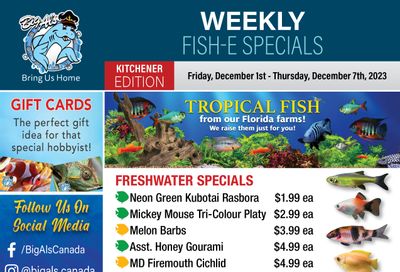 Big Al's (Kitchener) Weekly Specials December 1 to 7