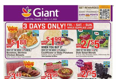 Giant Food (DE, MD, VA) Weekly Ad Flyer Specials December 1 to December 7, 2023