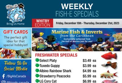 Big Al's (Whitby) Weekly Specials December 15 to 21