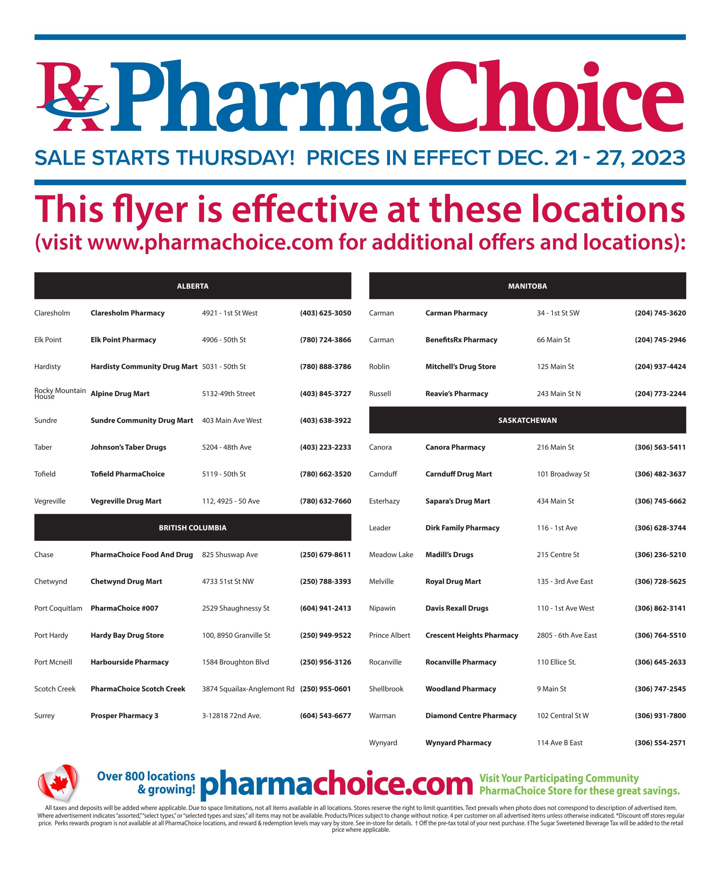 PharmaChoice (BC, AB, SK & MB) Flyer December 21 to 27