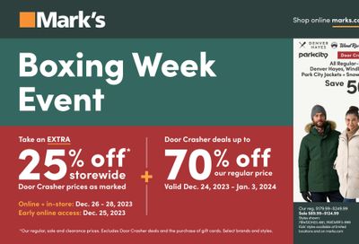 Mark's Boxing Week Event Flyer December 24 to January 3