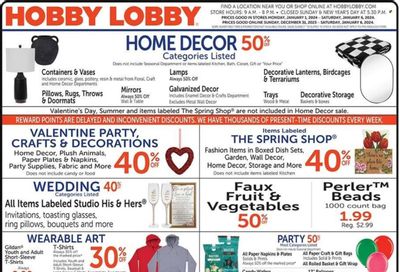 Hobby Lobby Weekly Ad Flyer Specials December 31 to January 6, 2024
