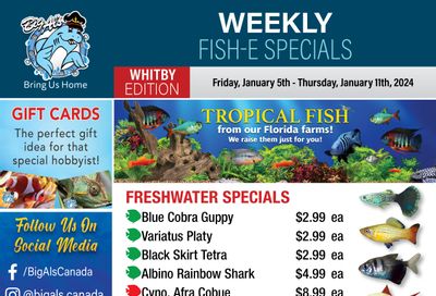 Big Al's (Whitby) Weekly Specials January 5 to 11
