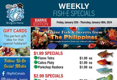 Big Al's (Barrie) Weekly Specials January 12 to 18