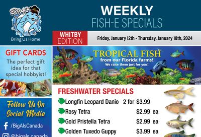 Big Al's (Whitby) Weekly Specials January 12 to 18