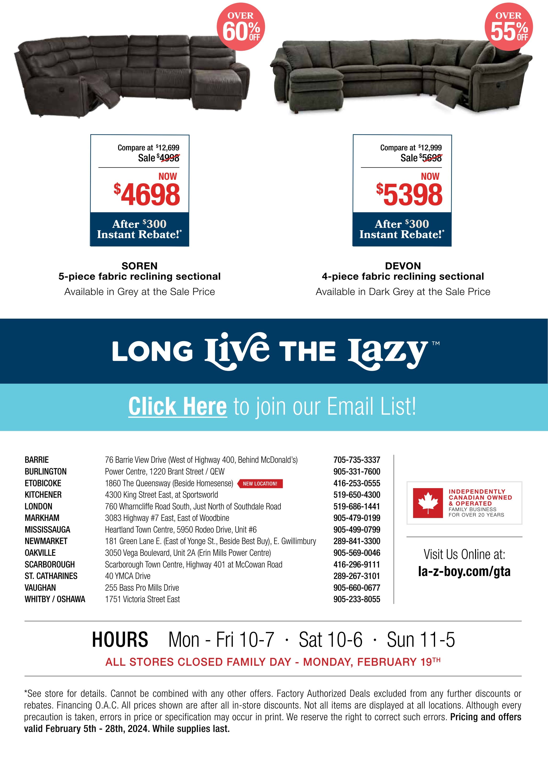 La-Z-Boy (GTA) Flyer February 5 to 28