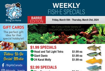 Big Al's (Barrie) Weekly Specials March 15 to 21