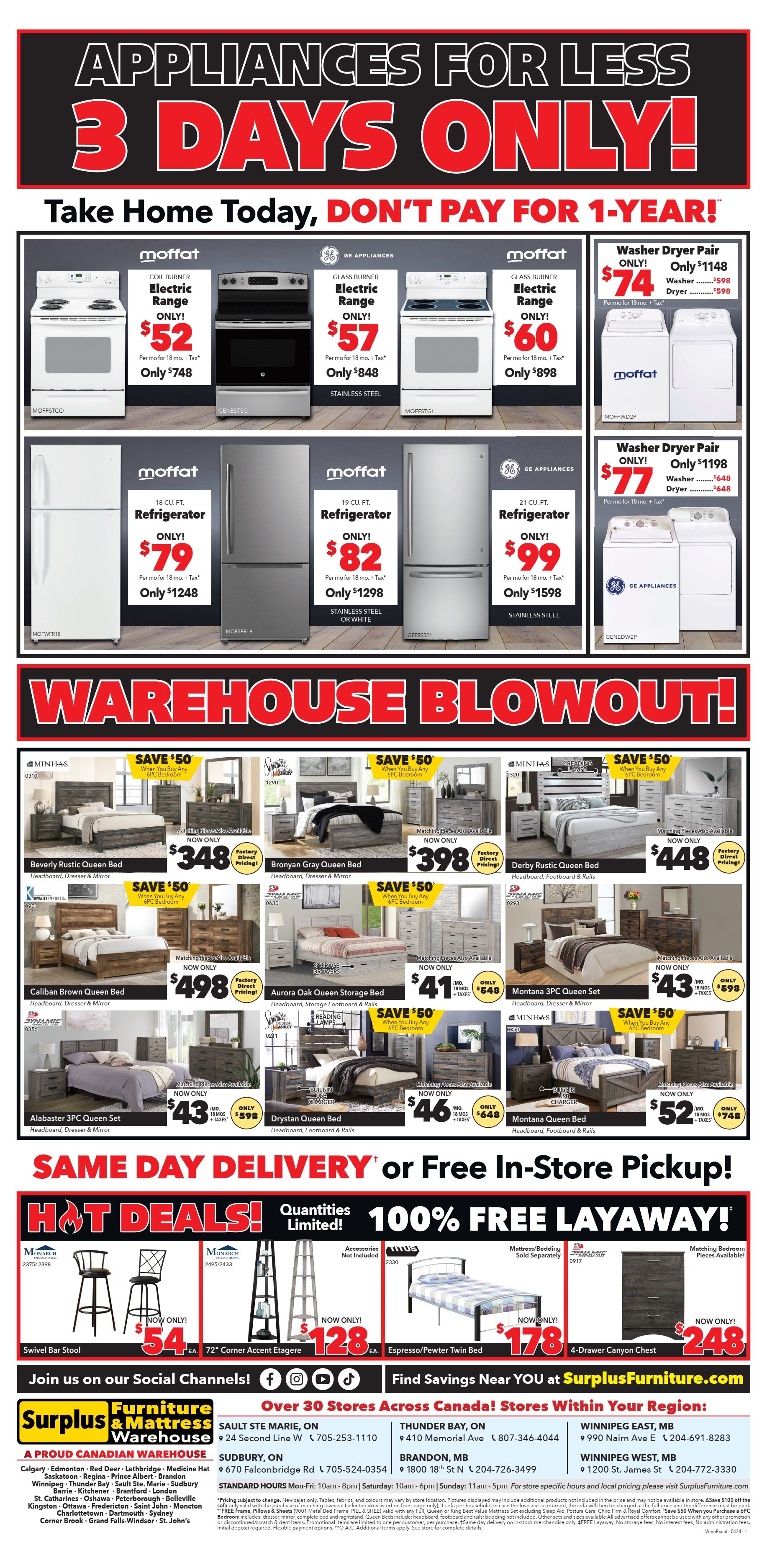 Surplus Furniture & Mattress Warehouse (Winnipeg, Brandon) Flyer April 1 to 7