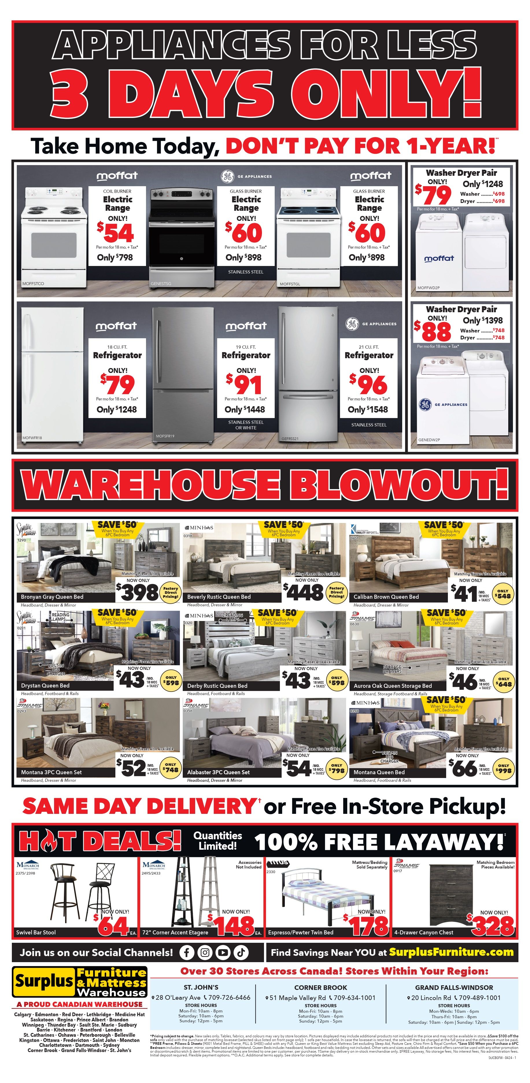 Surplus Furniture & Mattress Warehouse (St. John's, Corner Brook, Grand Falls Windsor) Flyer April 1 to 7