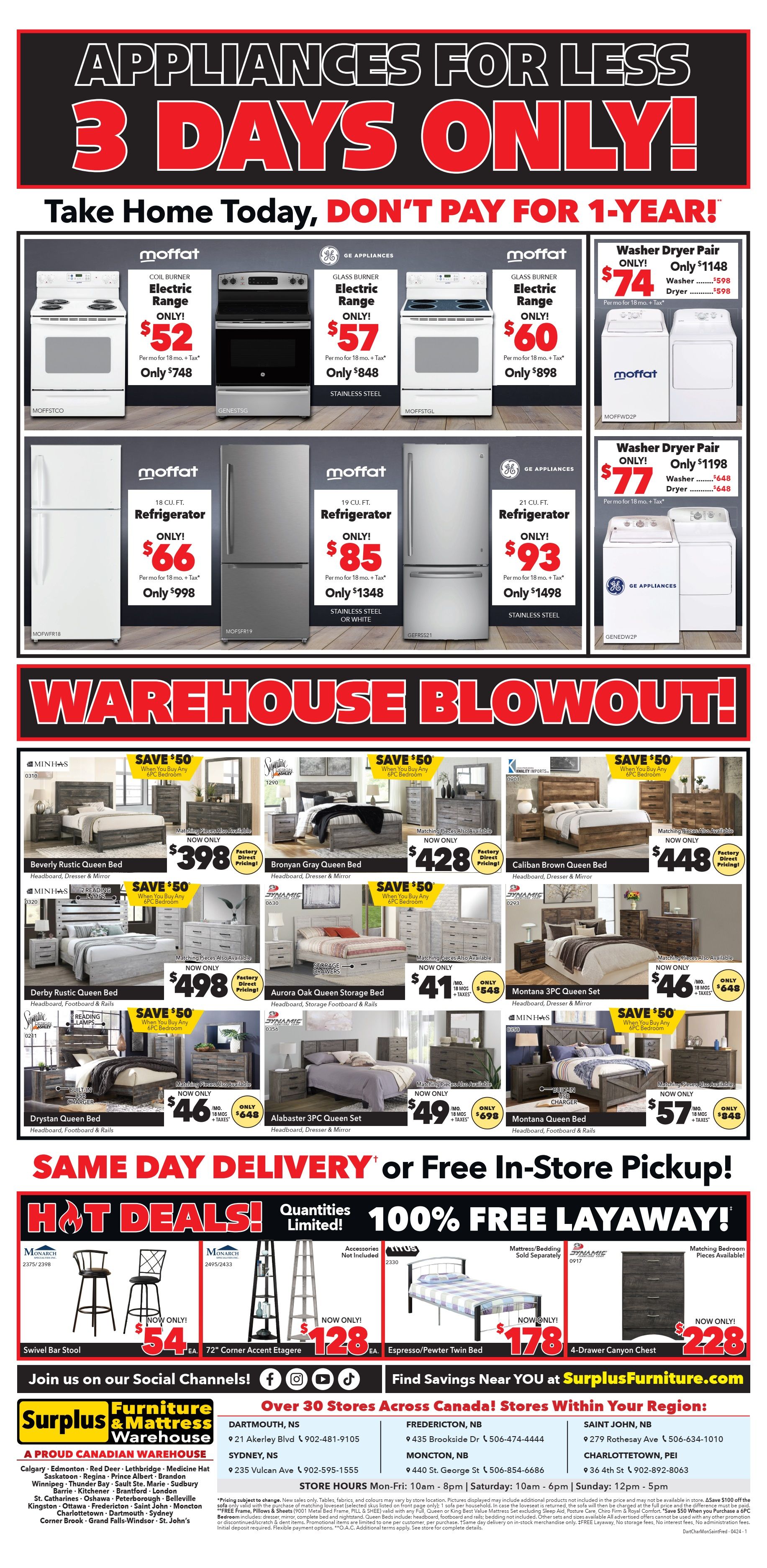 Surplus Furniture & Mattress Warehouse (Dartmouth, Charlottetown, Moncton, Saint John, Fredericton) Flyer April 1 to 7