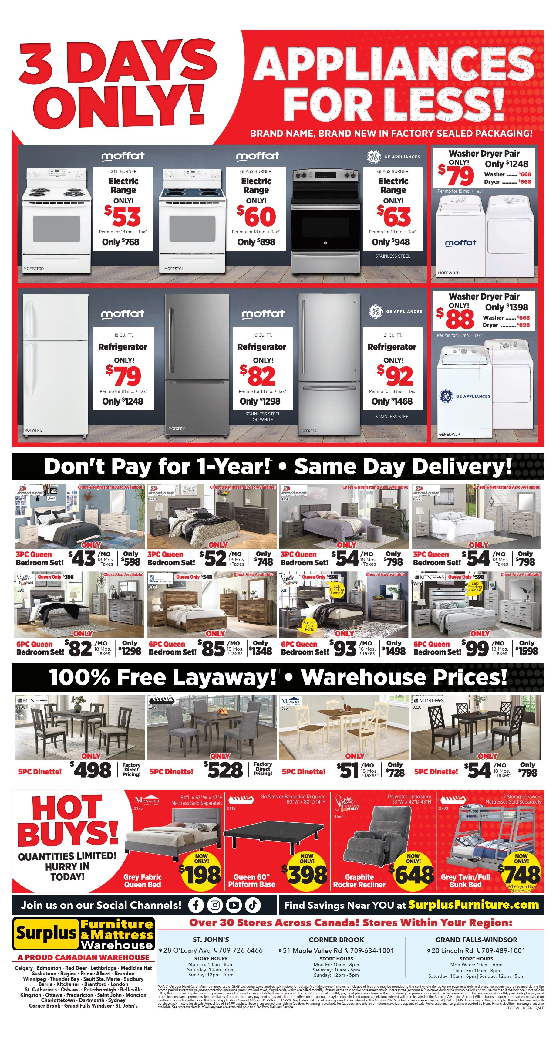 Surplus Furniture & Mattress Warehouse (Corner Brook, Grand Falls Windsor) Flyer May 20 to 26