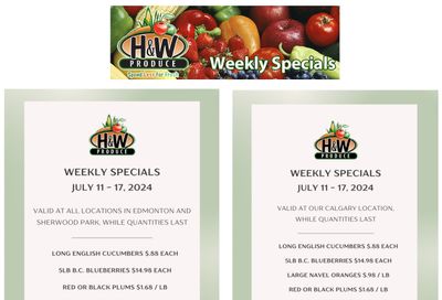 H&W Produce (Edmonton, Sherwood Park & Calgary) Flyer July 11 to 17