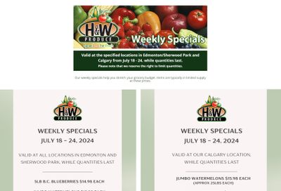 H&W Produce (Edmonton, Sherwood Park & Calgary) Flyer July 18 to 24