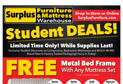 Surplus Furniture & Mattress Warehouse (Winnipeg, Brandon) Flyer August 1 to September 1