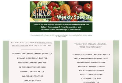 H&W Produce Flyer August 1 to 7