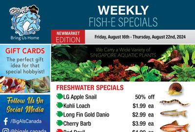 Big Al's (Newmarket) Weekly Specials August 16 to 22