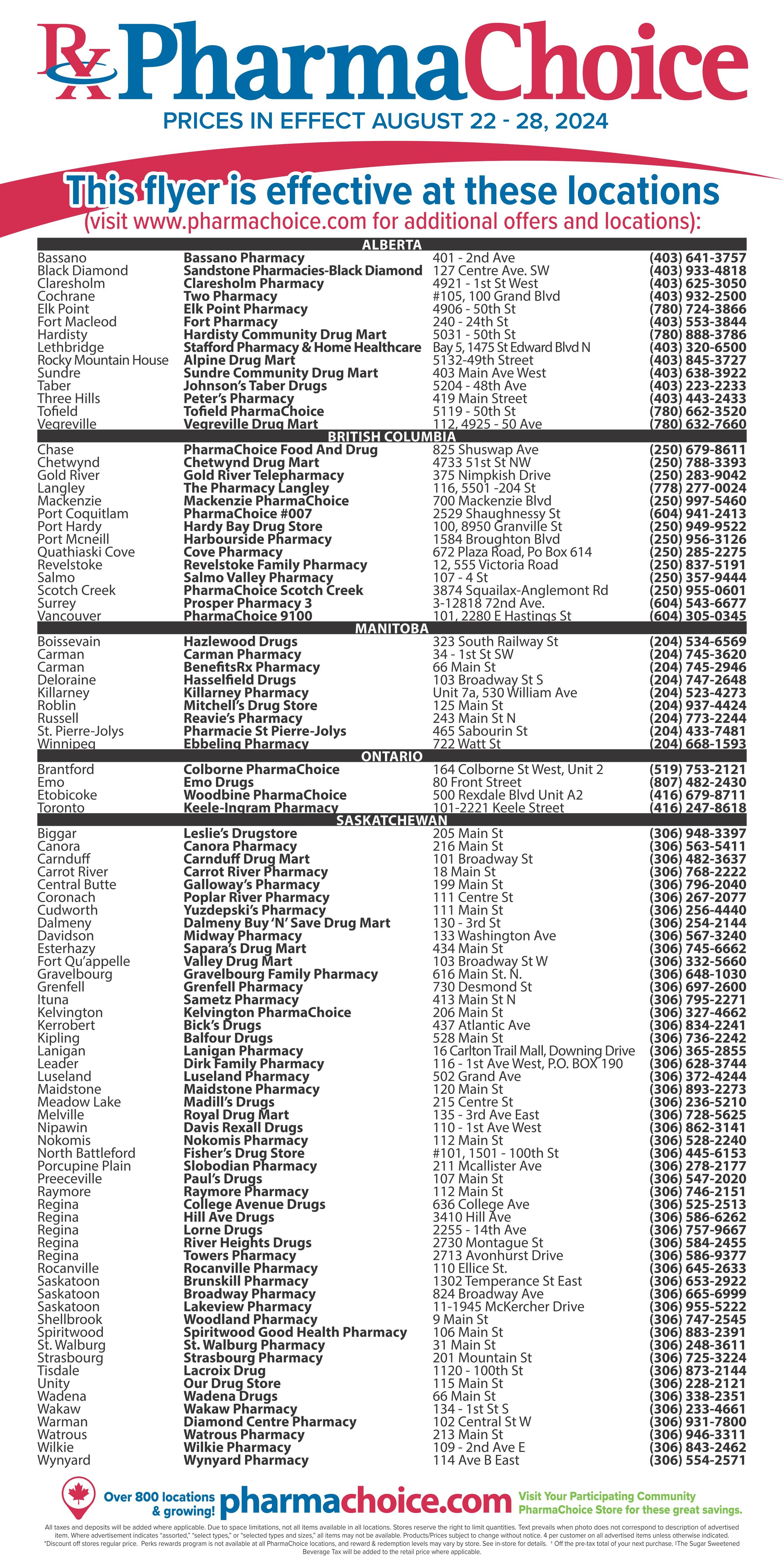 PharmaChoice (BC, AB, SK & MB) Flyer August 22 to 28